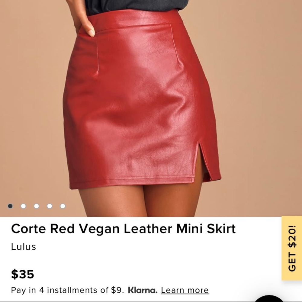 NWT red leather mini skirt